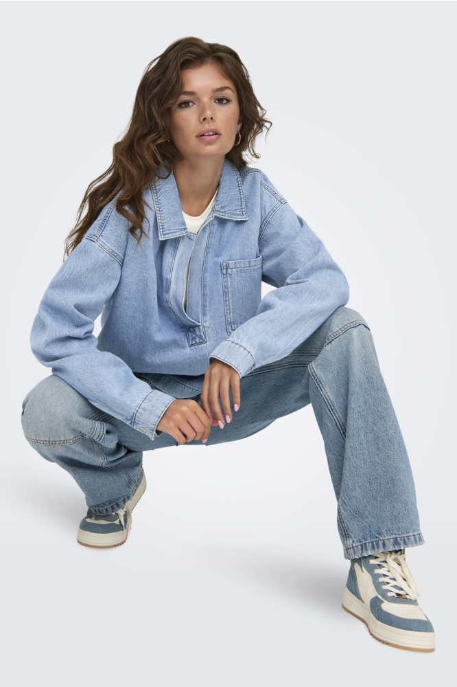ONLBIRDIE L/S POLO DENIM SHIRT AZG 15347086 LIGHT BLUE DENIM